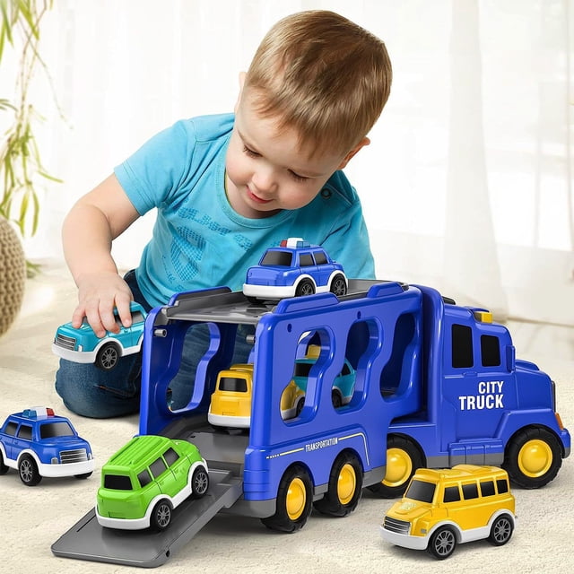 LSLJS Simulation Car Model Lights And Music Transport Vehicle Engineering Vehicle Container Car Holiday Gift for Boys & Girl Educational Play Toys for Kids, Car Model