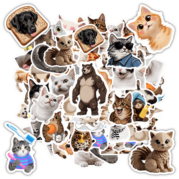 35pcs Funny Stickers Cat Stickers Cute Stickers Animal Stickers for Laptops Notebooks Phones Suitcases
