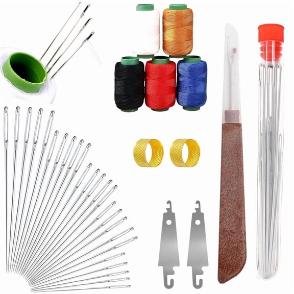 36PCs Big Eye Steel Sewing Needles Kit, Stainless Steel Long & Thin Hand Sewing Needles Set, Handmade Quilting DIY Sewing Supplies Kit with Sewing Threads, Thimbles and Sewing Auxiliary Tools