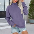 thumbnail image 2 of Mock Neck Sweatshirt Women, Yigetop Crewneck Sweatshirts Women Fleece Sweatshirt with Pocket Long Sleeve Shirts Hoodies Pullover Cute Sweaters Tops Pullover Sweatshirts for Women Purple M, 2 of 6