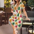 thumbnail image 3 of Picia Colorful Frogs Pattern Women's Short Sleeve Summer Dress Pleated Loose Swing Knee Length Short Sleeve Swing Dresses, 3 of 6