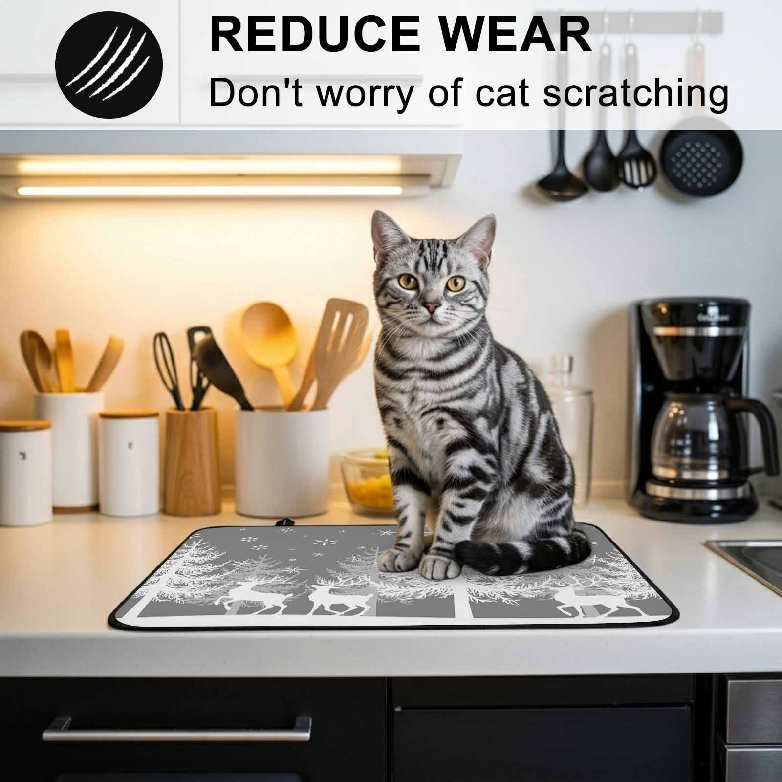 Grey Christmas Stove Top Cover for Electric Stove, Heat-proof & Non Slip Glass Top Stove Cover Protector, Xmas Tree Snowflake Elk Kitchen Flat Cooktop Rubber Mat 24x21 Inches