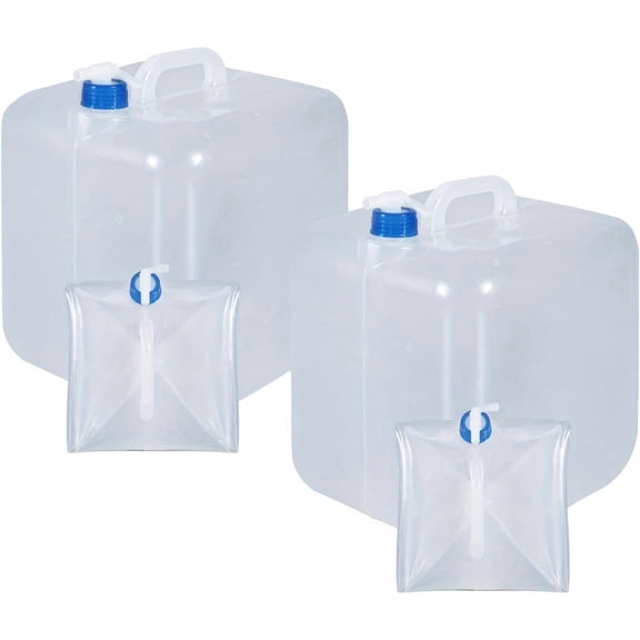 2pcs Pack Collapsible Water Container with Spigot, Camping Water Storage Carrier Jug for Outdoors Hiking Backpack & Survival Kit, Foldable Portable Water Canteen 1.3/ 2.6/ 5.3 Gallon (2pack)