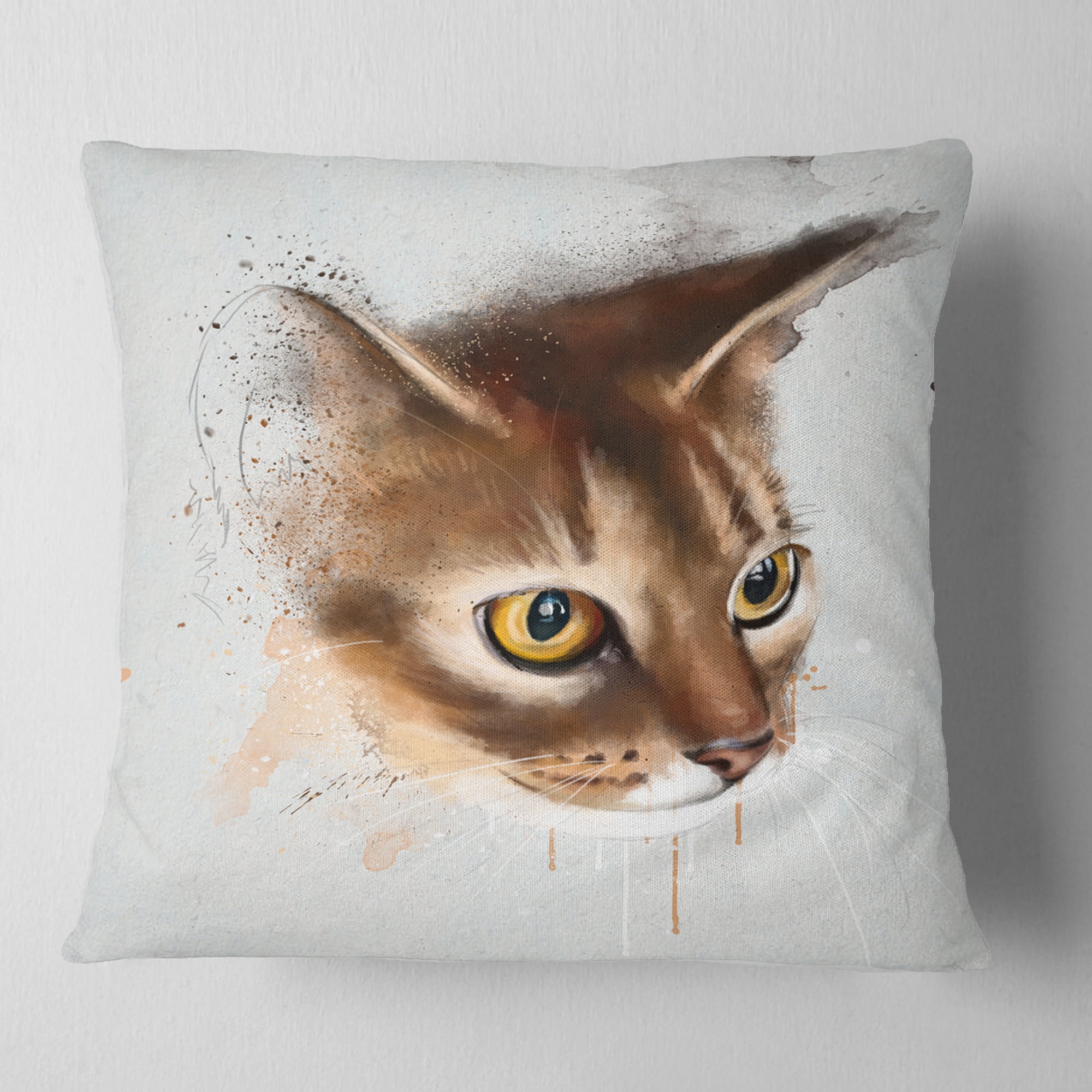 Designart Anxious Brown Cat Watercolor Sketch - Animal Throw Pillow - 18x18