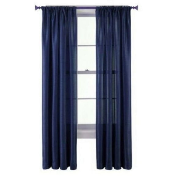 MR2 Navy 2-PC Set rod pocket faux silk window curtain treatment set of two 2 solid semi sheer voile panels 55" W x 95" L (Each)