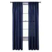 MR2 Navy 2-PC Set rod pocket faux silk window curtain treatment set of two 2 solid semi sheer voile panels 55" W x 95" L (Each)