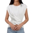 thumbnail image 5 of Favoffer Women's Strap Hem T-Shirts Round Neck Short Sleeve Slim Fit Casual Tops Knit Blouses Versatile Tees for Summer Outings Errands Streetwear Daily, 5 of 6