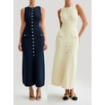 thumbnail image 2 of Gupgi Robe Longue en Tricot Sans Manches Boutonnée Fendue Côtelée, 2 of 9