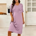 thumbnail image 2 of Taqqpue Cotton Nightgown for Women Solid Color Long Sleepshirts Short Sleeve Full Length Nightshirt Casual Loungewear for Women, 2 of 6