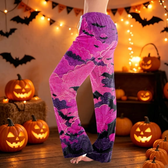 Halloween Pajama Pants for Women Funny Pumpkin Print Drawstring Stretch Comfy Sleep Pants