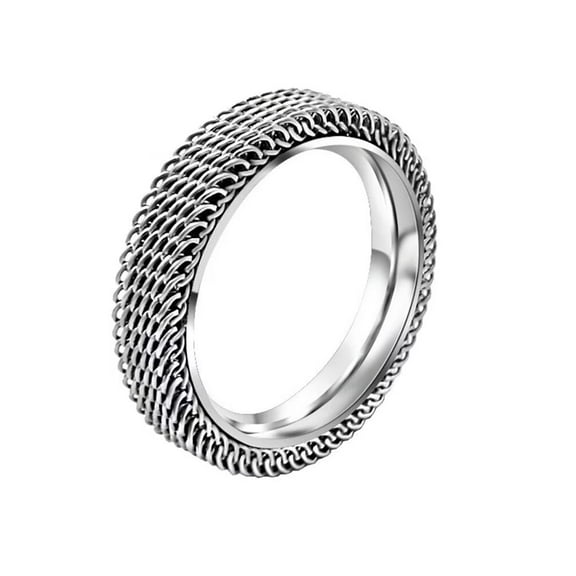 PAMTIER Unisex Stainless Steel 4mm Stackable Hollow Double Layer Weave Braided Wire Mesh Simple Plain Ring Wedding Band Comfort Fit Silver Size 5