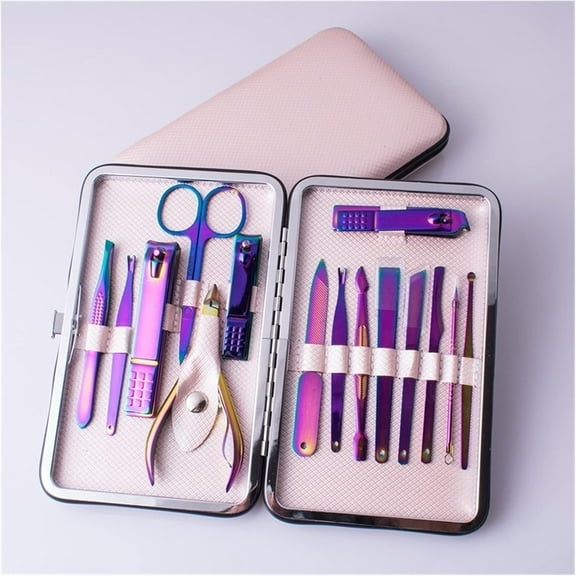 Nail TIFOR Set 15 in 1 Professional Pedicure Kit Stainless Steel Manicure Tool Set Nail TIFOR Nipper Scissors Cuticle Pusher Nail Art Tools Pedicure Tools for Feet(Rainbow)