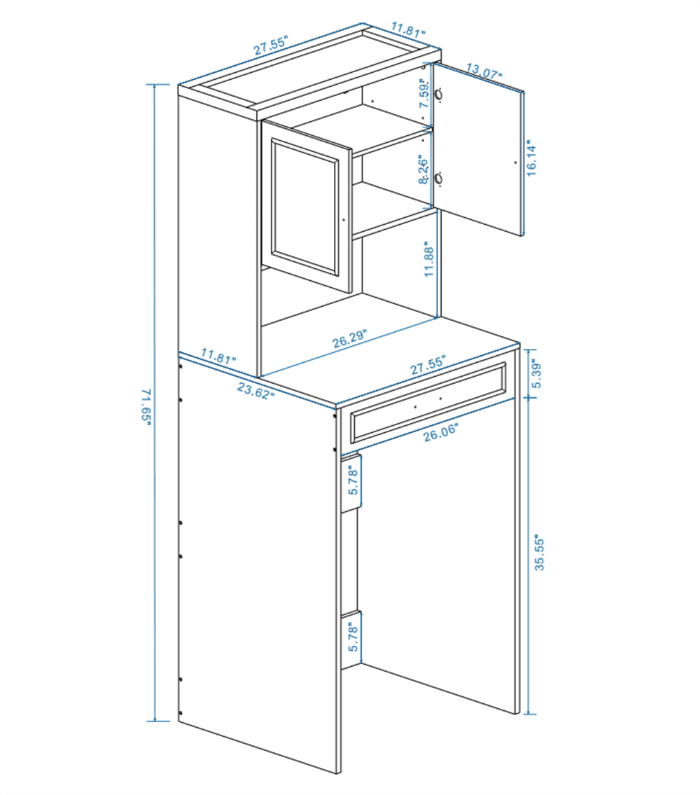 YINGYING  Over The Washer and Dryer Storage Shelf, Wooden Laundry Room Storage Organizer with 1 Door & Adjustable Shelf