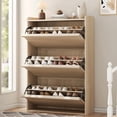thumbnail image 1 of Moderno shoe gabinete con 3 flip cajones 3 niveles adjustable estantes hidden freestanding shoe rack para entrada hallway y sala de estar (natural), 1 of 5