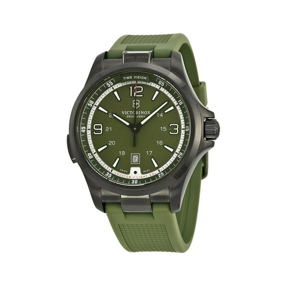 Victorinox Swiss Army Night Vision Green Rubber Mens Watch LED Light 241595