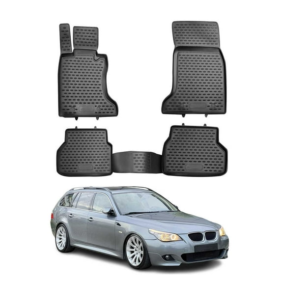 OMAC Floor Mats Liner for BMW 5 Series E61 Wagon 2004-2010 Rubber TPE Black 4Pcs