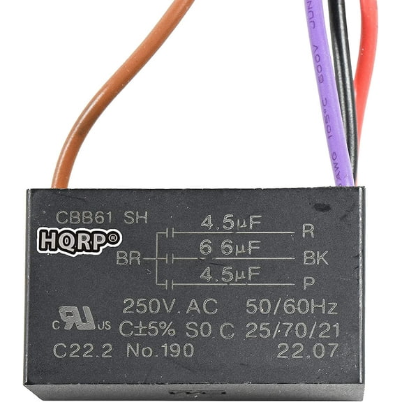 HQRP Capacitor CBB61 Compatible with Harbor Breeze Ceiling Fan 4.5uf 4.5uf 6.6uf 4-Wire