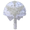 thumbnail image 2 of Namzi 1 Piece Vintage Wedding Bouquet, Satin Ribbon Rhinestone Bridal Bouquet, Ideal for Vintage Theme Evening Wedding Celebrations,White, 2 of 4