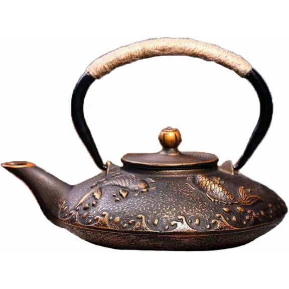 tetsubin Cast iron Tea Kettle workshop Healthy japanese fish pattern Teapot with Stainless Steel Infuser（30.4oz）