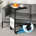 thumbnail image 5 of Small Sofa Table Adjustable Height C-Shaped Side Table with Wheels and Storage Basket, 5 of 5