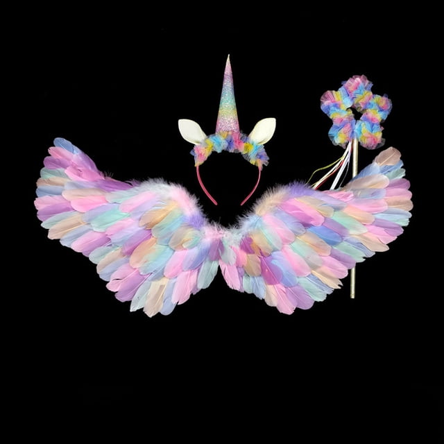 Alas de arcoíris con plumas de ángel, regalo de cumpleaños para niña, accesorios para presentaciones en el escenario, varita mágica luminosa de hadas