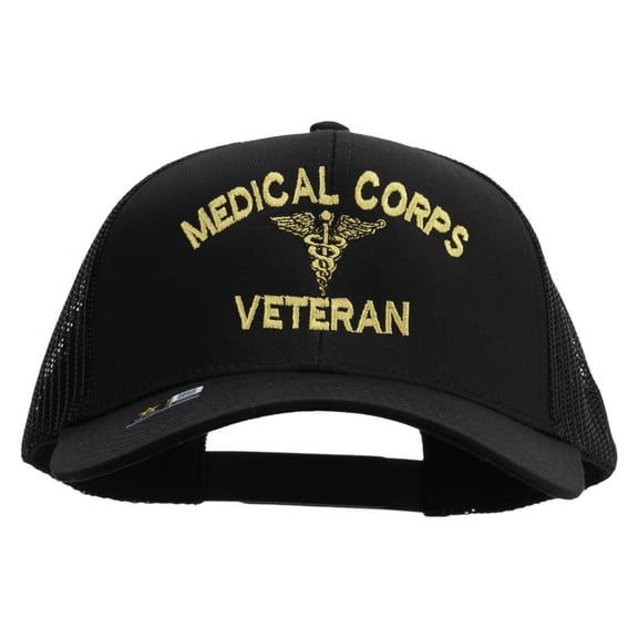 Medical Corps Veteran Embroidered Solid Cotton Twill Mesh Prostyle Cap - Black OSFM