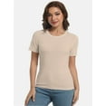 thumbnail image 3 of Women's Crew Neck Ribbed Fitted Shirt Basic Short Sleeves Summer T Shirt Tops, 3 of 7