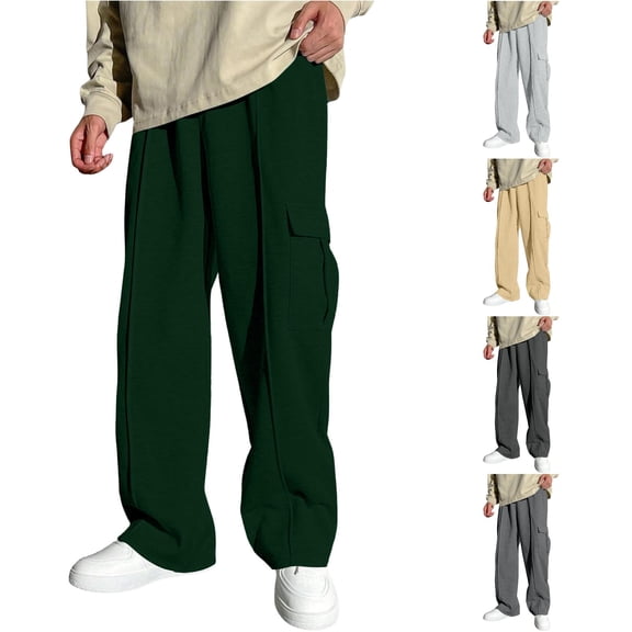 Uniform Pants for Girls Boys Pants Everyday Comfort Relaxed Wide Leg Sweatpants for Kids with Elastic Waist and Cargo Details Green 13-14 Years