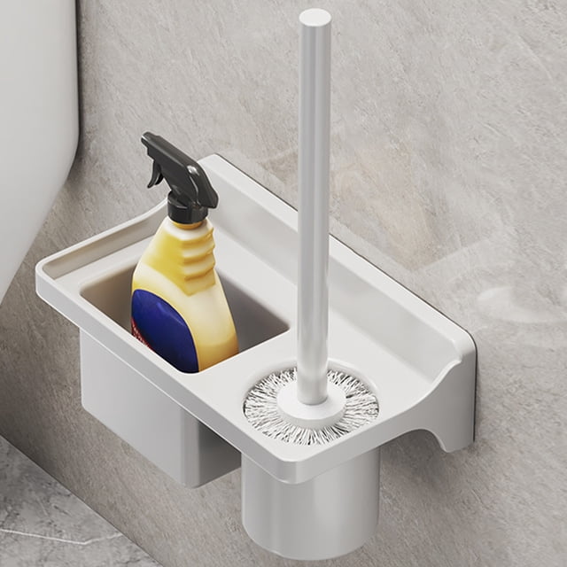 Cepillo de inodoro de pared, juego de cepillos de limpieza para inodoro, cepillo de inodoro de pared con base, dos orificios de almacenamiento, limpieza sin rincones muertos, marco de metal,