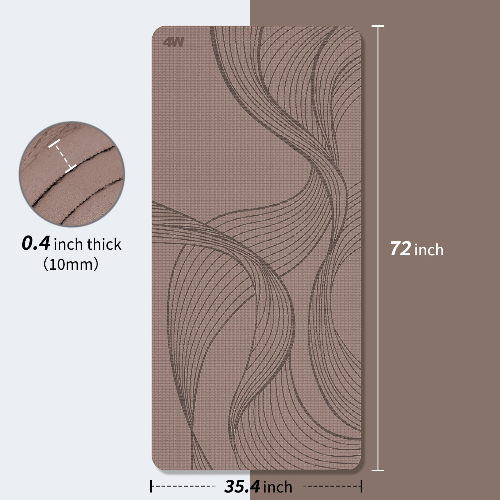 4W Wide Yoga Mats, Extra Large 35" x 72" Pilates Matt, 10mm Thick Non Slip, TPE Tear-Resistant Exercise Mats for Home Workouts(Brown)