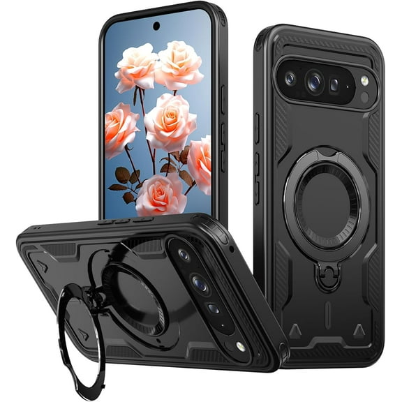 MYKOMI Magnetic Case for Google Pixel 9A with Rotatable Ring Holder [Compatible with MagSafe] Military Shockproof Kickstand Protective Case for Google Pixel 9A