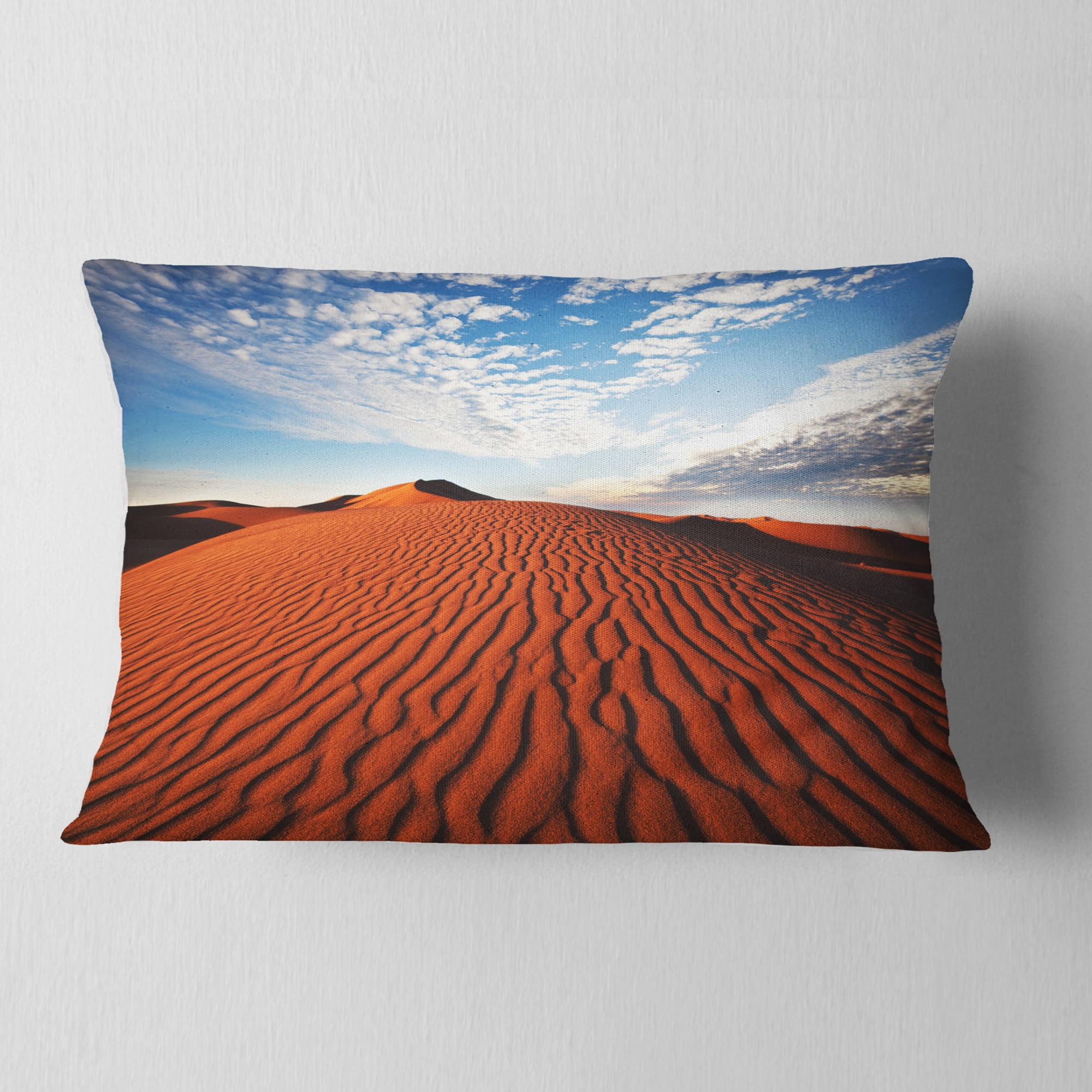 Designart Sahara Dunes under Bright Sky - Landscape Printed Throw Pillow - 12x20