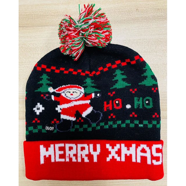 ¡EN VENTA! Gorro de Navidad tejido con LED para Año Nuevo, gorro cálido iluminado con luz para niños y adultos, decoración navideña de Año Nuevo, 2024