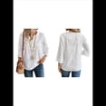 thumbnail image 3 of Blusa de Verano con Cuello Entallado y Mangas 3/4 con Bordado de Ojales para Mujer L, 3 of 6