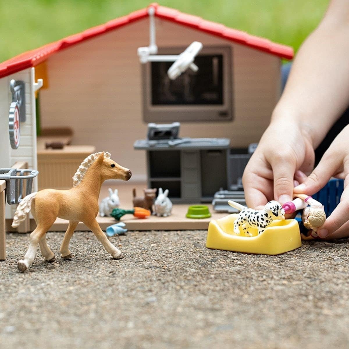 schleich Farm World - 43 PC Veterinarian Playset with Vet Figure, Horse, Dog, Cat and Accessories - Animal Care Toy Set for Kids Ages 3+