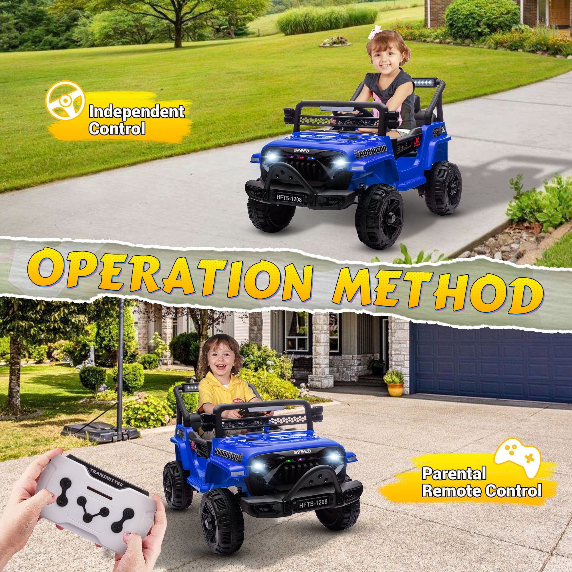 12V Kids Ride on Toys Cars with Parents Control, Toddler Electric Ride on Truck Car with Early Education Function, Riding Toy with 4 Wheel Suspension, MP3, USB, Electric Vehicle for Aged 3+, Blue