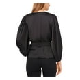 thumbnail image 2 of VINCE CAMUTO Womens Black Smocked Blouson Sleeve V Neck Wear To Work Peplum Top XS, 2 of 4