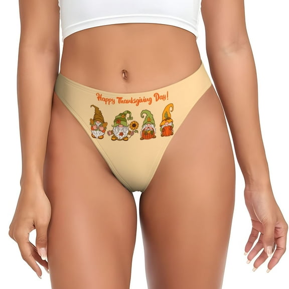 Thongs for Women - Gnomes Happy Thanksgiving No Show Seamless Womens Thongs Underwear, Breathable G String Thongs for Women, Ladies Stretch Low Rise Thong Bikini Panties Briefs