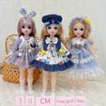 thumbnail image 4 of Muñeca de anime Bjd de 30 cm, conjunto completo, 1/6 Bjd Reborn, Kawaii, para niñas, juguete de bricolaje, cuerpo movible de 23 articulaciones con ropa, falda, sombrero, tocado, 4 of 5