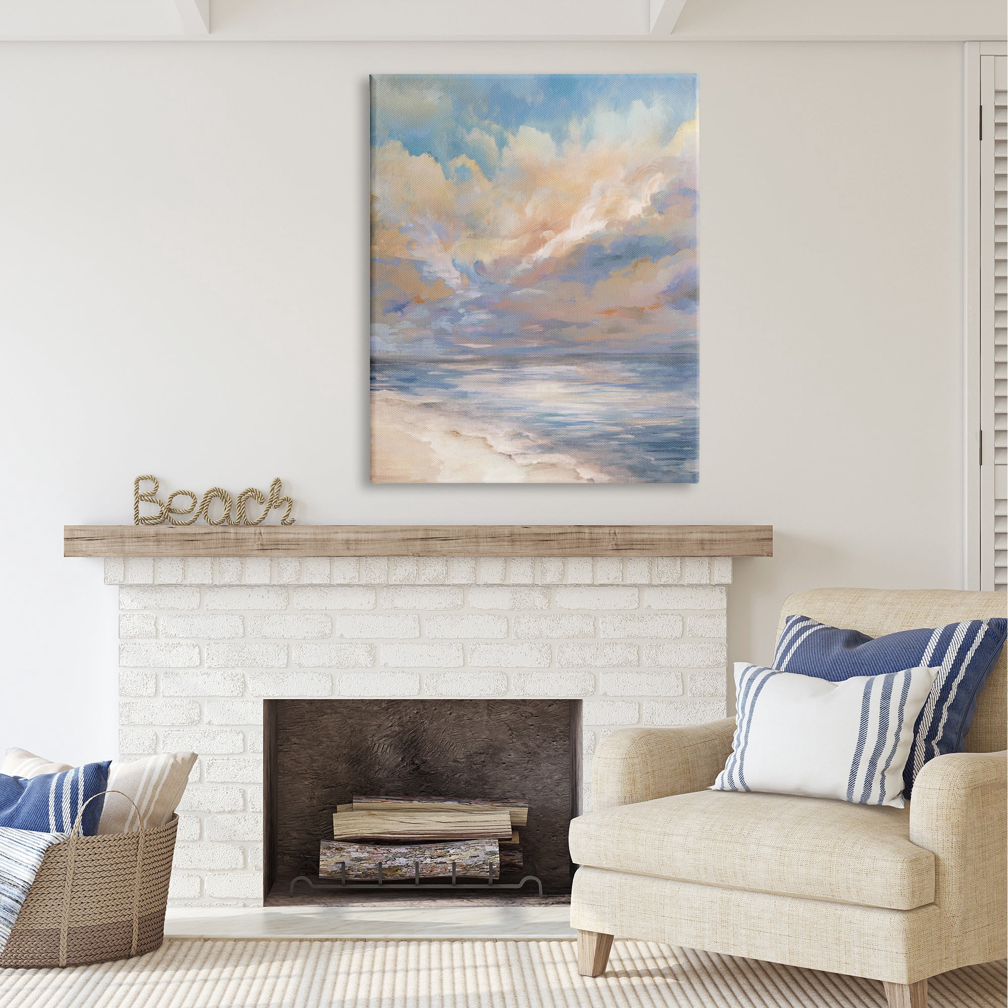 Stupell Industries Abstract Sunset Shoreline Landscape Painting Gallery Wrapped Canvas Art Print Wall Art, 36 x 48