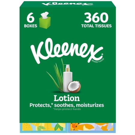 Kleenex Lotion Facial Tissues with Coconut Oil, 6 Cube Boxes, 60 Tissues per Box, 3-Ply