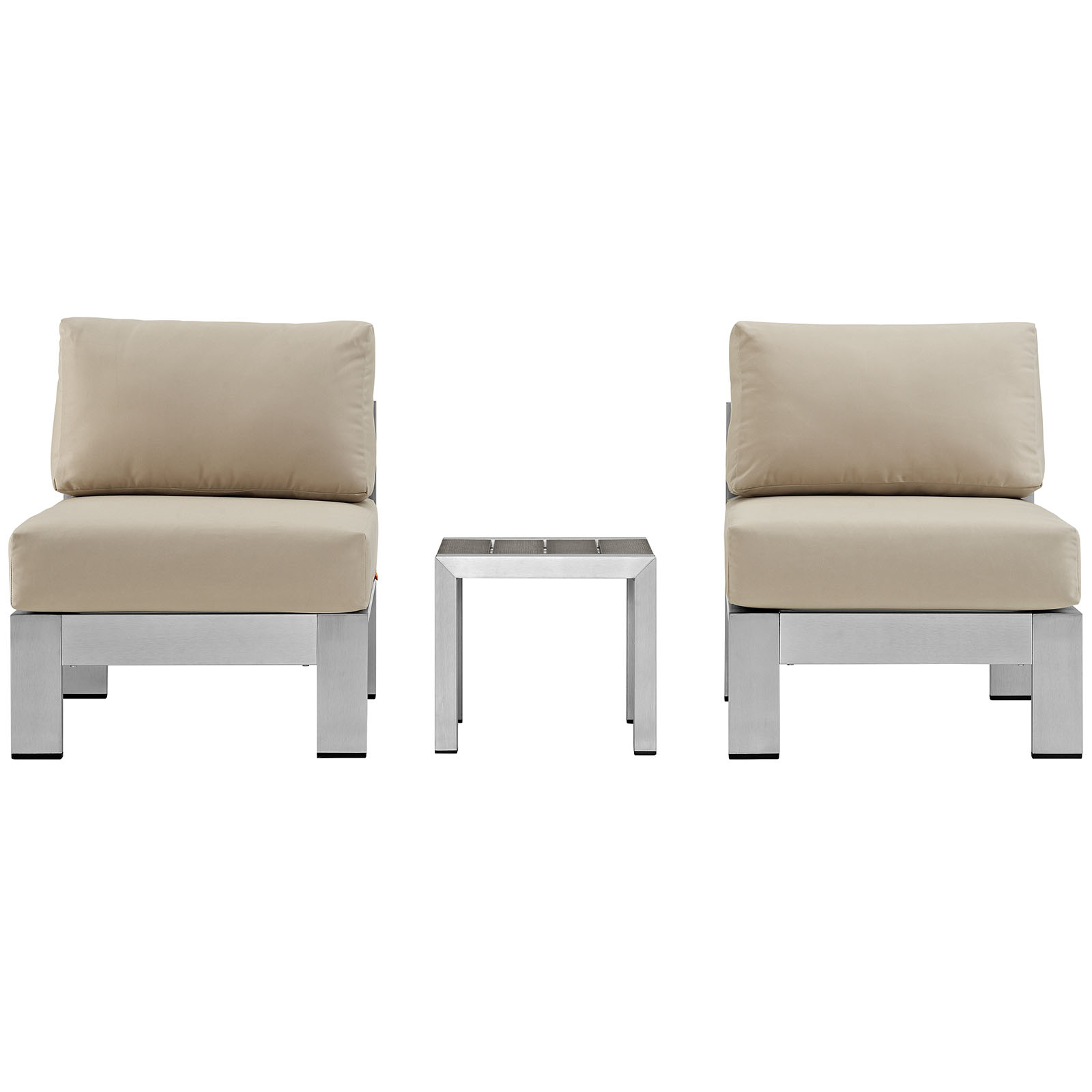 Modway Shore 3 Piece Outdoor Patio Aluminum Sectional Sofa Set in Silver Beige - image 2 of 6