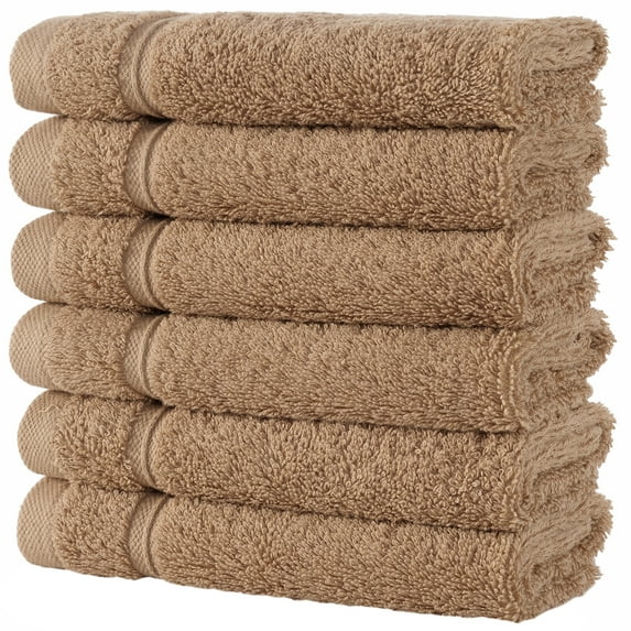 6-Piece Washcloths | 100% Turkish Cotton, Spa & Hotel Towels Quality, Quick Dry Wash Cloths for your Bathroom, Shower Towels (Brown)