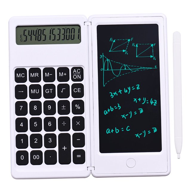 Foldable Calculator & 6 Inch LCD Writing Tablet Digital Drawing Pad 12 Digits Display with Stylus Pen Erase Button for Children Adults Home Office School Use