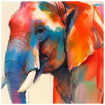 "Vibrant Majesty I" Elephant Frameless Free Floating Reverse Printed Tempered Art Glass Wall Art