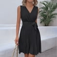 thumbnail image 5 of SMihono A-Line Pleated Dress Women Cross V-Neck Solid Sleeveless Tie Waist Lounge Mini Dress Comfy Evening Dress Formal Dress Black L, 5 of 6