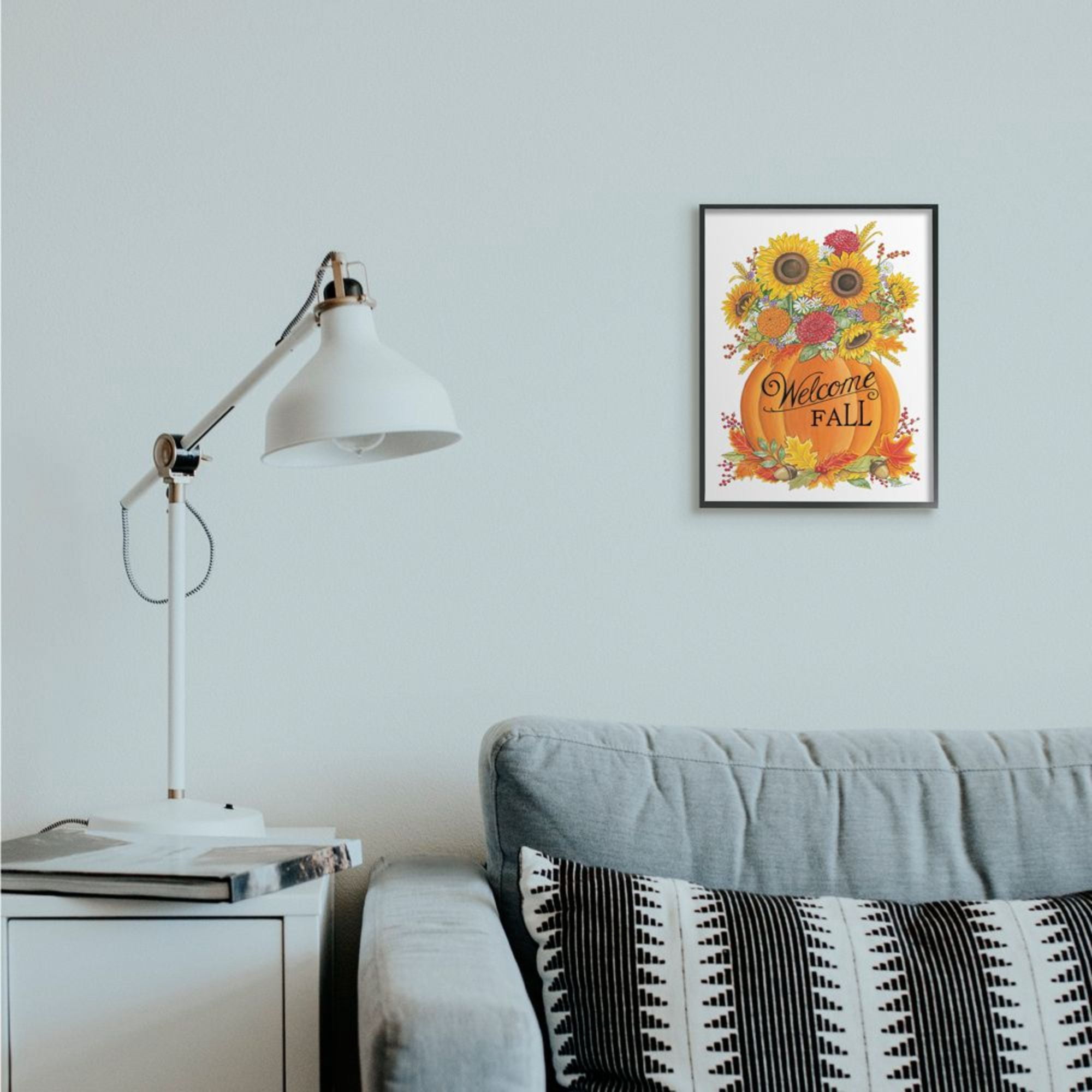 Stupell Industries Welcome Fall Phrase Autumn Pumpkin Sunflower Florals Design by Deb Strain