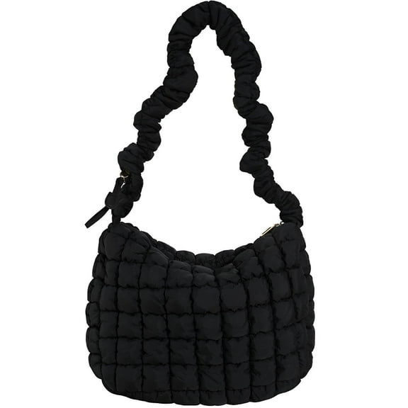 TELOLY Puffer Tote Bag,Single Shoulder Design Quilted Tote Bag for Women,Comfortable and Convenient Quilted Crossbody Bags for Women,Black