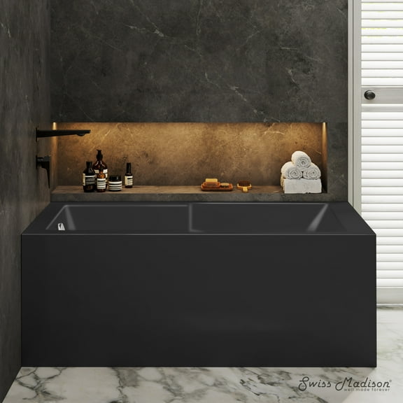 Claire 60 x 32 Left Drain Soaking Alcove Corner Apron Bathtub in Glossy Black