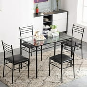 Ktaxon 5 Pcs Dining Set Glass Top Table and 4 Chairs Kitchen Room Furniture Black